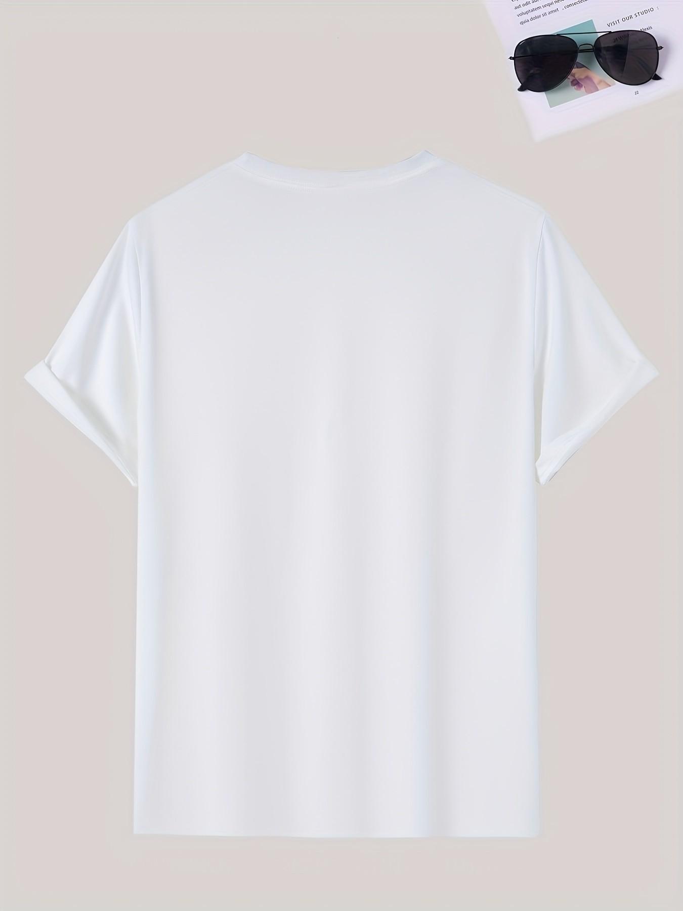 Summer Men's Fashion Geometric Pattern Short Sleeve T-Shirt, Casual Loose-Fitting Top, All Seasons, No Button or Zipper, Without Collar