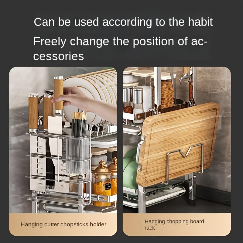 Kitchen Organizer with Drainage System - Dish Drainer, Dish Racks, Multifunctional Tableware Storage Rack, Durable Carbon Steel Material, Double-Layer Design with Knife Holder and Cutting Board Storage
