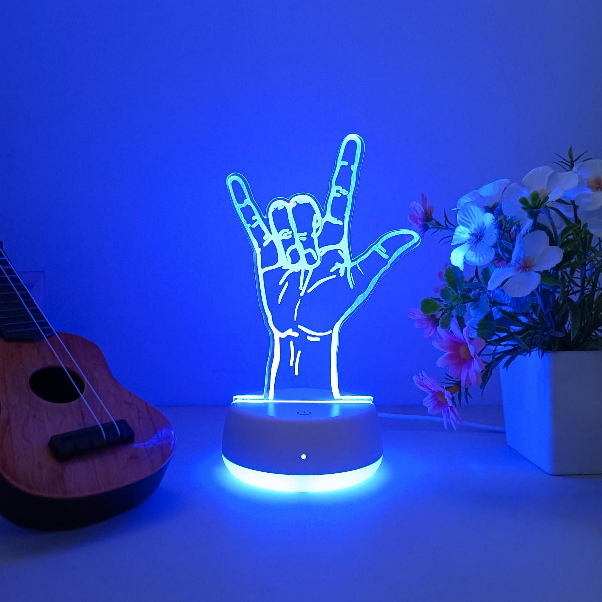 Creative Rock Gesture USB Powered 3D Night Light, Touch Switch Color Changing, Ideal Bedroom & Living Room Decor, Perfect Birthday Gift