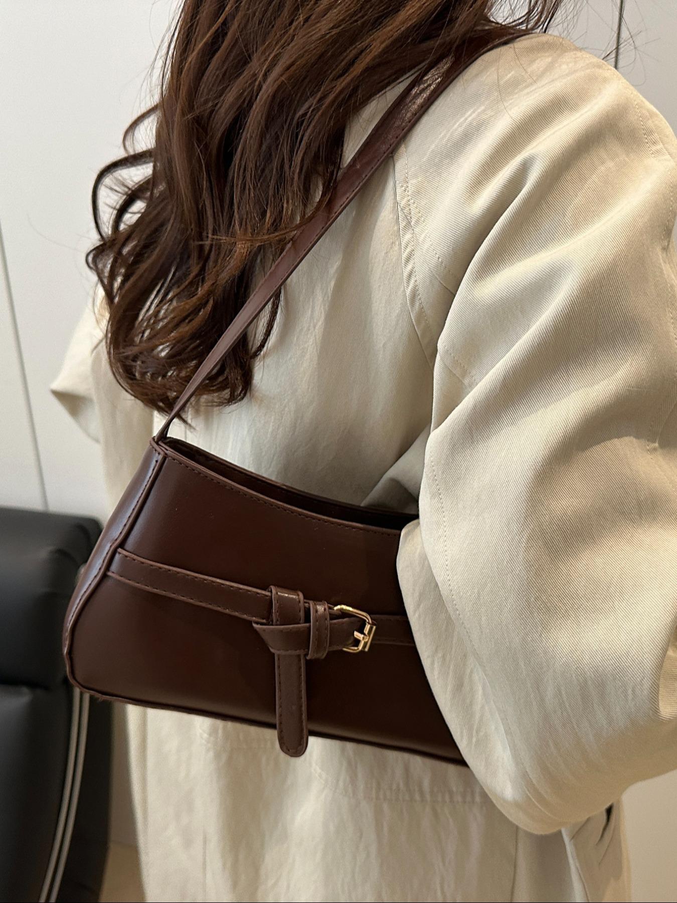 Elegant Women's Shoulder Bag with Belt Decoration, Casual Fashion Crossbody/shoulder Bag, Ideal Gift for Daily Use, Versatile Design, Crossbody Clutch Purse, Everyday Shoulder Bag