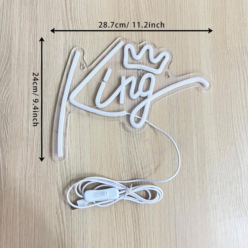 Creative King Letter Design LED Neon Light, Led Wall Light, USB Powered Neon Sign, Ambient For Party Decor, Cool Bedroom Accessories, Summer Decor