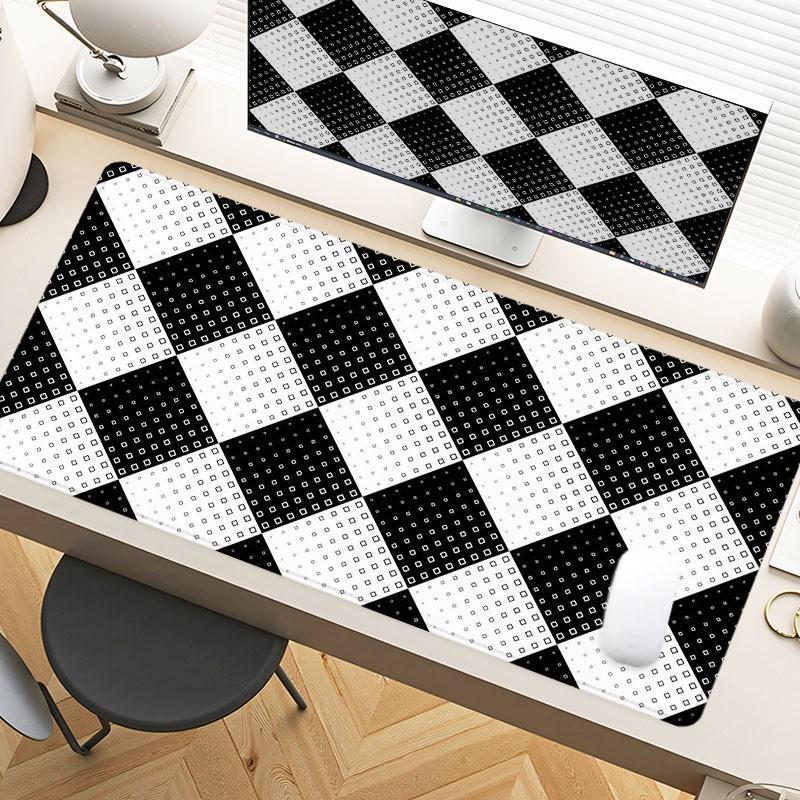 Black And White Geometric Diamond Desk Pad Gaming Mousepad XXL Mouse Pad For Laptop Desk Mouse Pad Extra Large With Non-Slip Rubber Base Stitched Edges Surface For PC Gamers Office Workers & Home Use