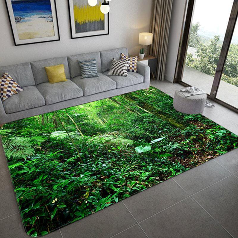 Green Forest Tree Hole Flannel Area Rug - Realistic Jungle Landscape Print Soft Mat for Living Room, Non-Slip Nature Home Decor#ForestRug #TreeHoleMat #JungleLandscapeDecor #RealisticCarpet #NonSlipFlannelRug