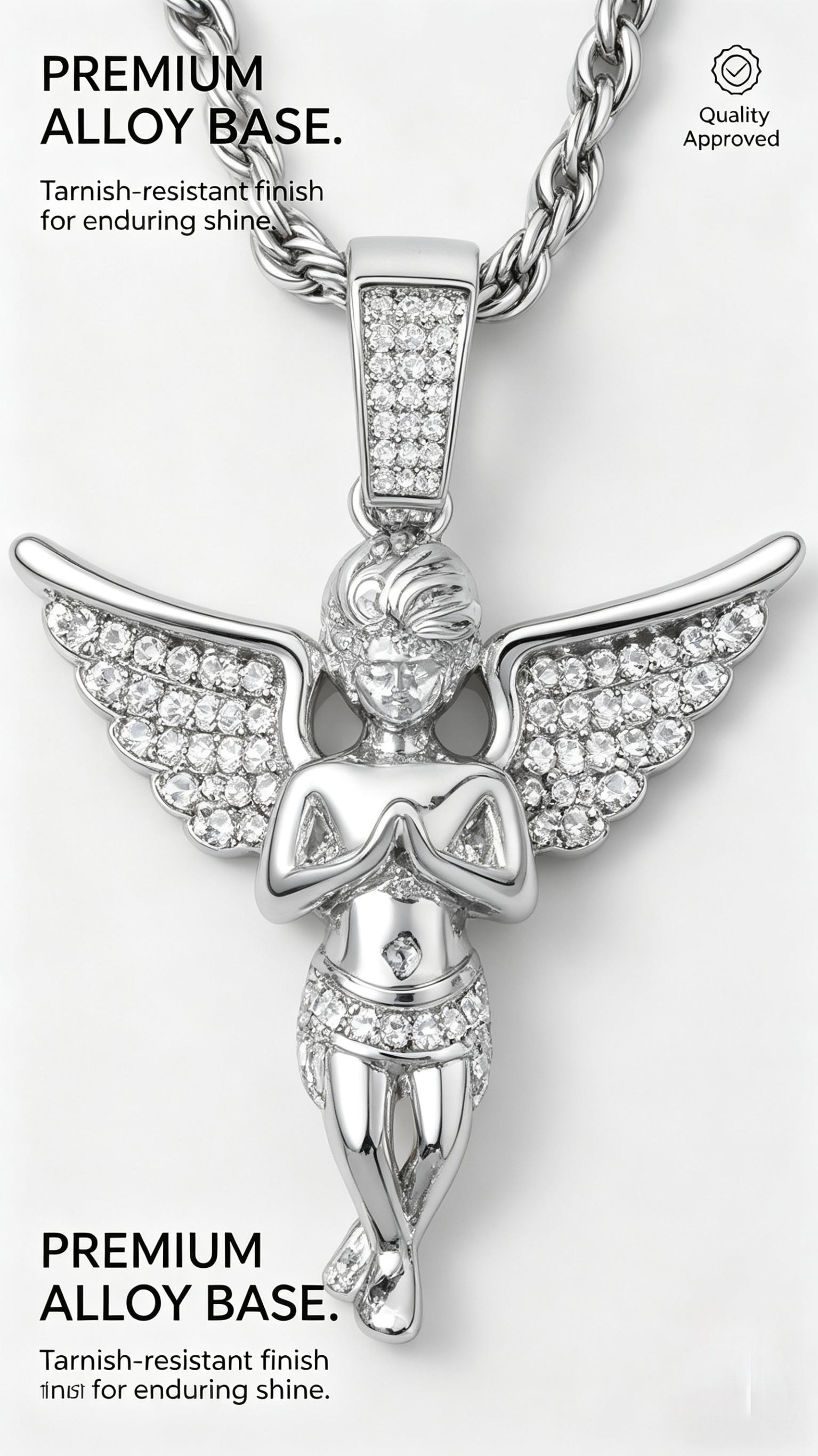 Premium Angel Pendant Necklace, Durable Alloy Construction for Daily Use Premium Angel Pendant Necklace, Durable Alloy Construction for Daily Use