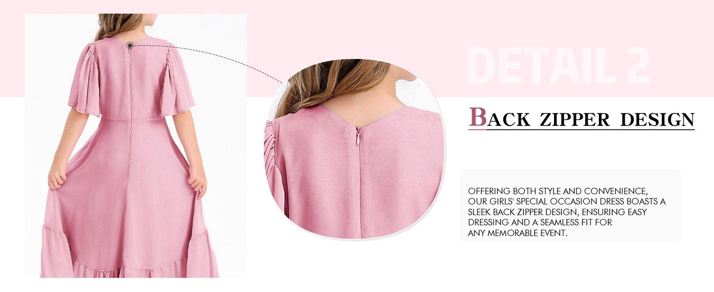 Haloumoning Girls Ruffle Dresses Short Sleeve Junior Bridesmaid Party Dress | Casual, A Line, V Neck, Flowy, High Low, Formal, Maxi Long Dress for Girls