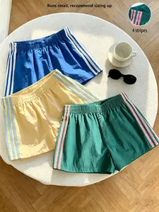 3-Pack Women's Quick-Dry Breathable Gym Shorts, Casual Loose-Fit Elastic Waist Summer Shorts, Y2K Fashion Striped Lounge Wear