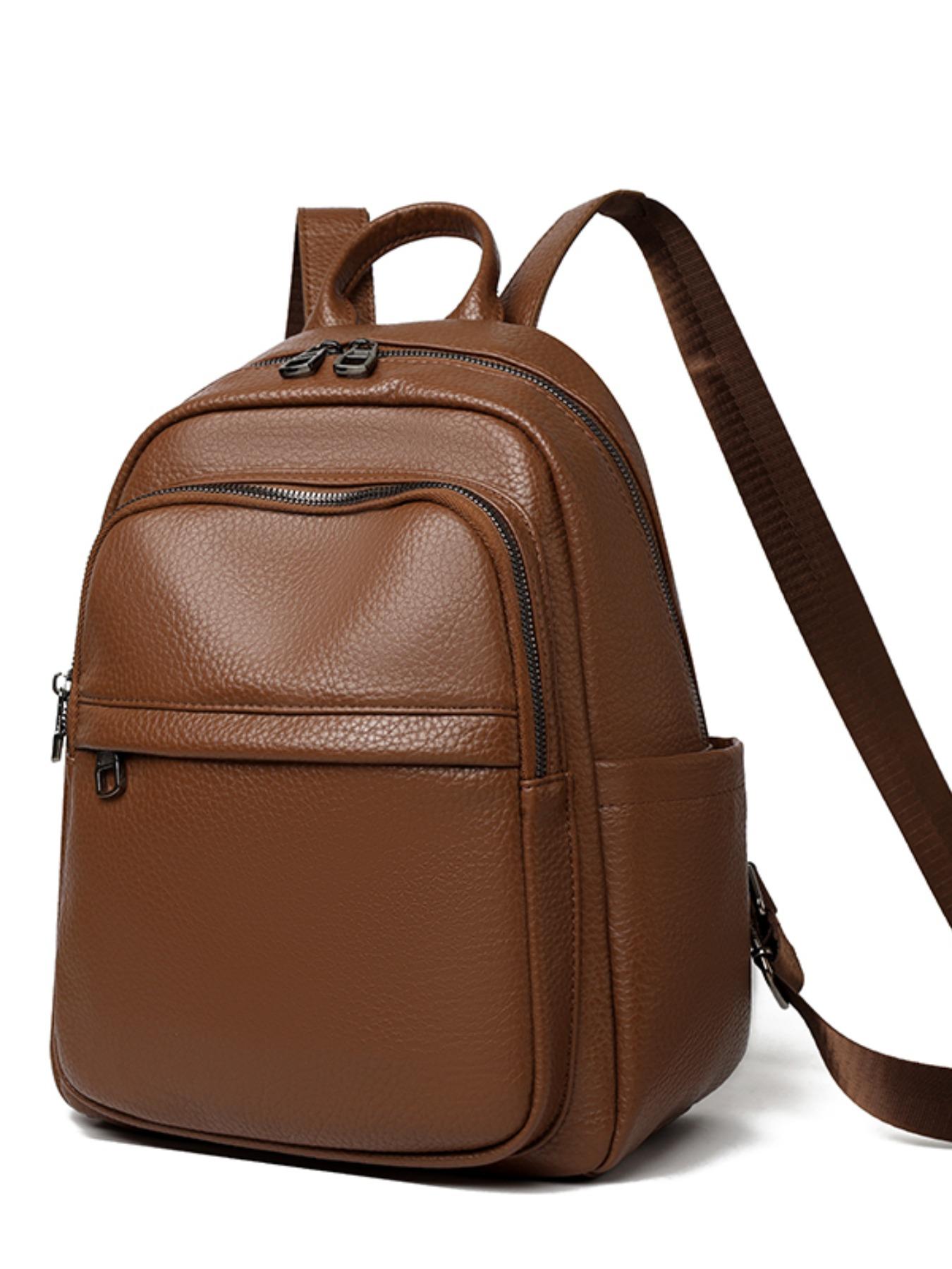 Women's Simple Solid Color Backpack, Multifunctional Travel Bag, Soft Leather Shoulder Bag, Fashionable Casual Bookbag