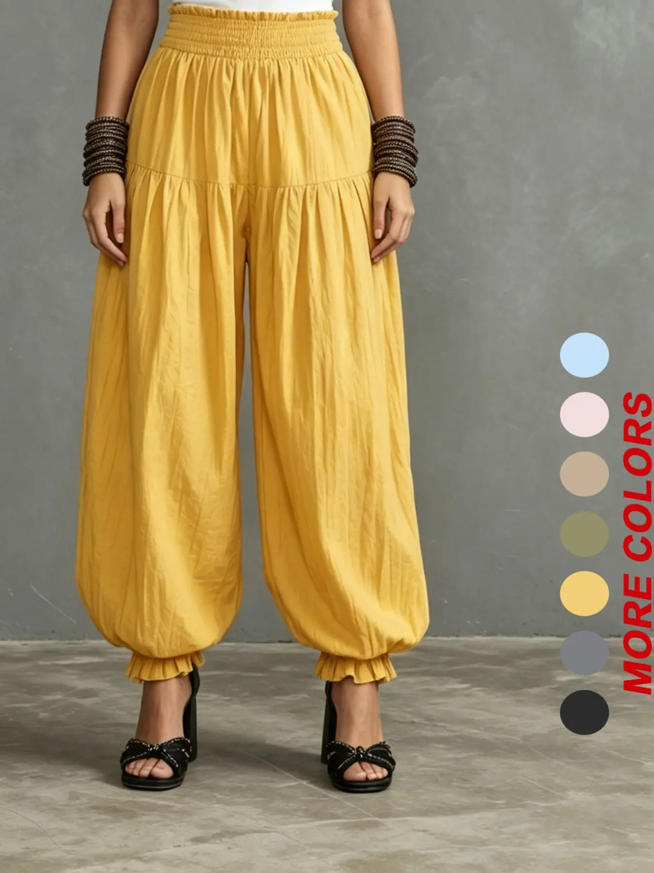 2026 New Arrival Women's Summer Flowy Harem Pants Ruffled Hem Relaxed Fit Casual Loungewear Trousers for Vacation Errands Home Daily Outdoor Wear