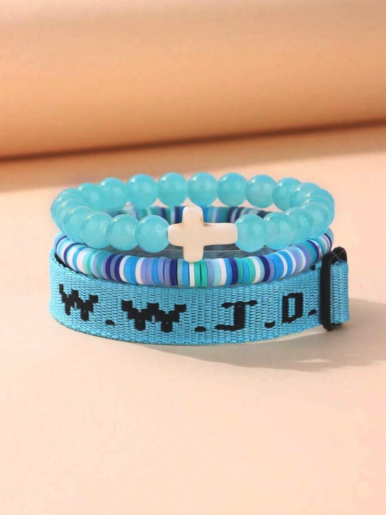 WWJD Beaded Bracelet, Fashionable Cross Charm Decor Bracelet for Women & Men, Trendy All-match & Exquisite Jewelry for Birthday Gift