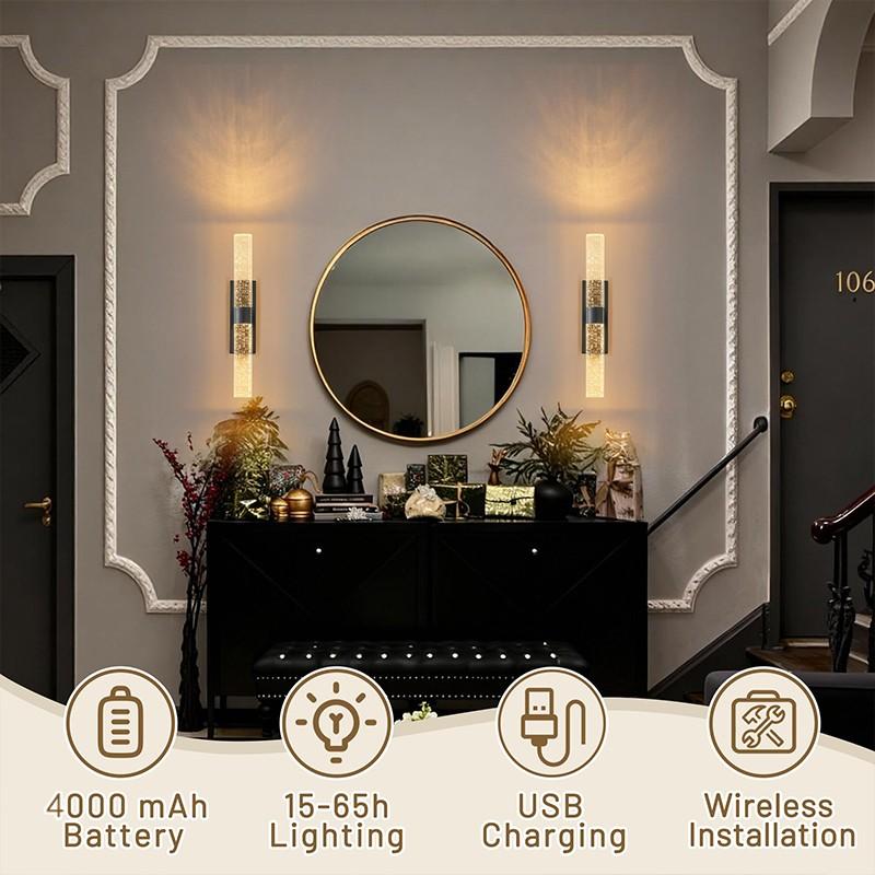 2Pcs LED Wall Lamps, Modern Crystal Decorative Wall Lights, USB-Rechargeable, Remote-Controlled Dimming, For Living Room Feature Walls, Hotel Corridors and Hallways, Luxury Home Interior Wall Lighting