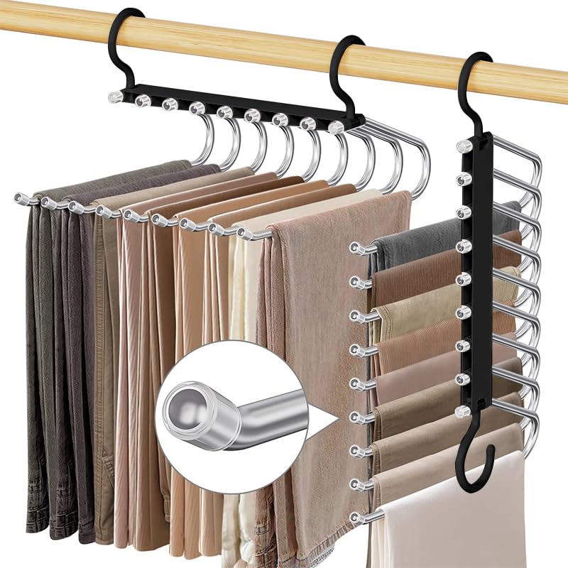 9-layer Pants Hanger, Space Saving Pant Hanger Organizer, Multifunctional Pants Organizing Rack, Closet Organizer for Pants Jeans Leggings Trousers, Pants Holder