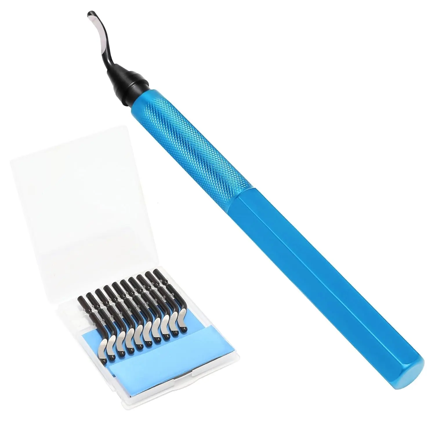 Deburring Tool Kit - 6.5" Metal Handle Chamfer Tool with 11 M2 HSS , 360° Rotating  for  Copper Brass Plastic Pipe &  Print Deburring
