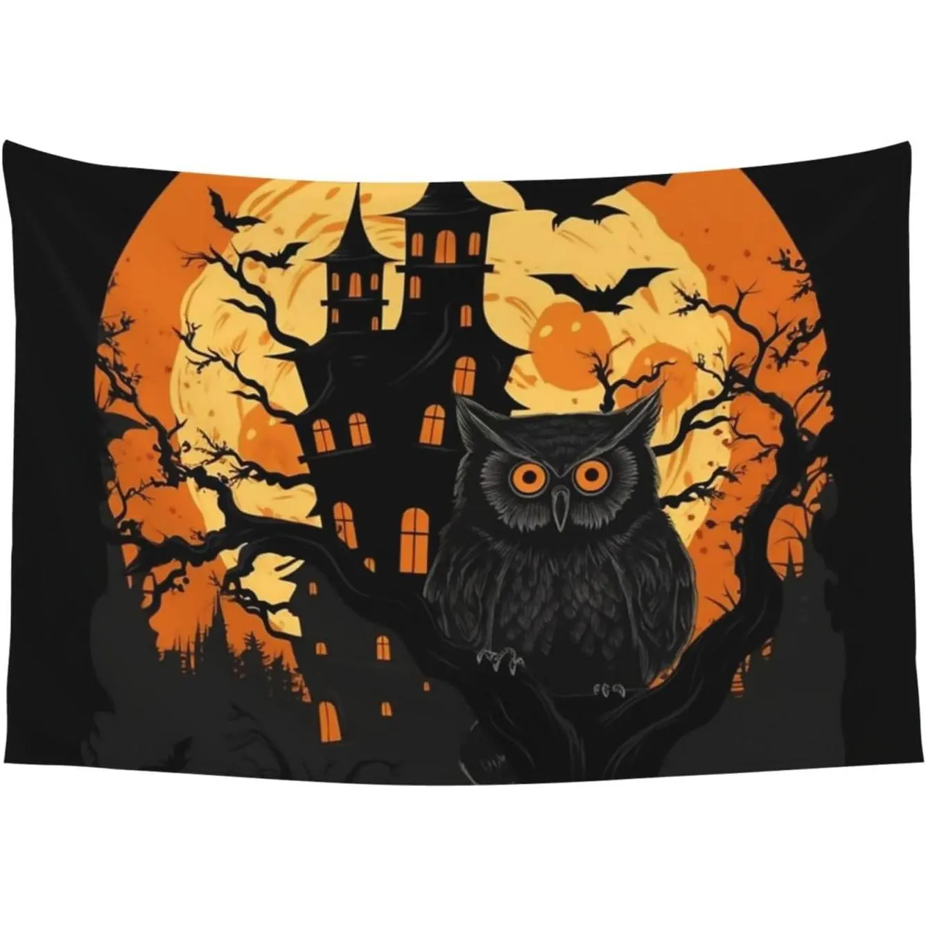 WSOIHFEC Black Tree Owl Pumpkin Head Castle Tapestry Wall Art Funny Poster bedroom home wall decor