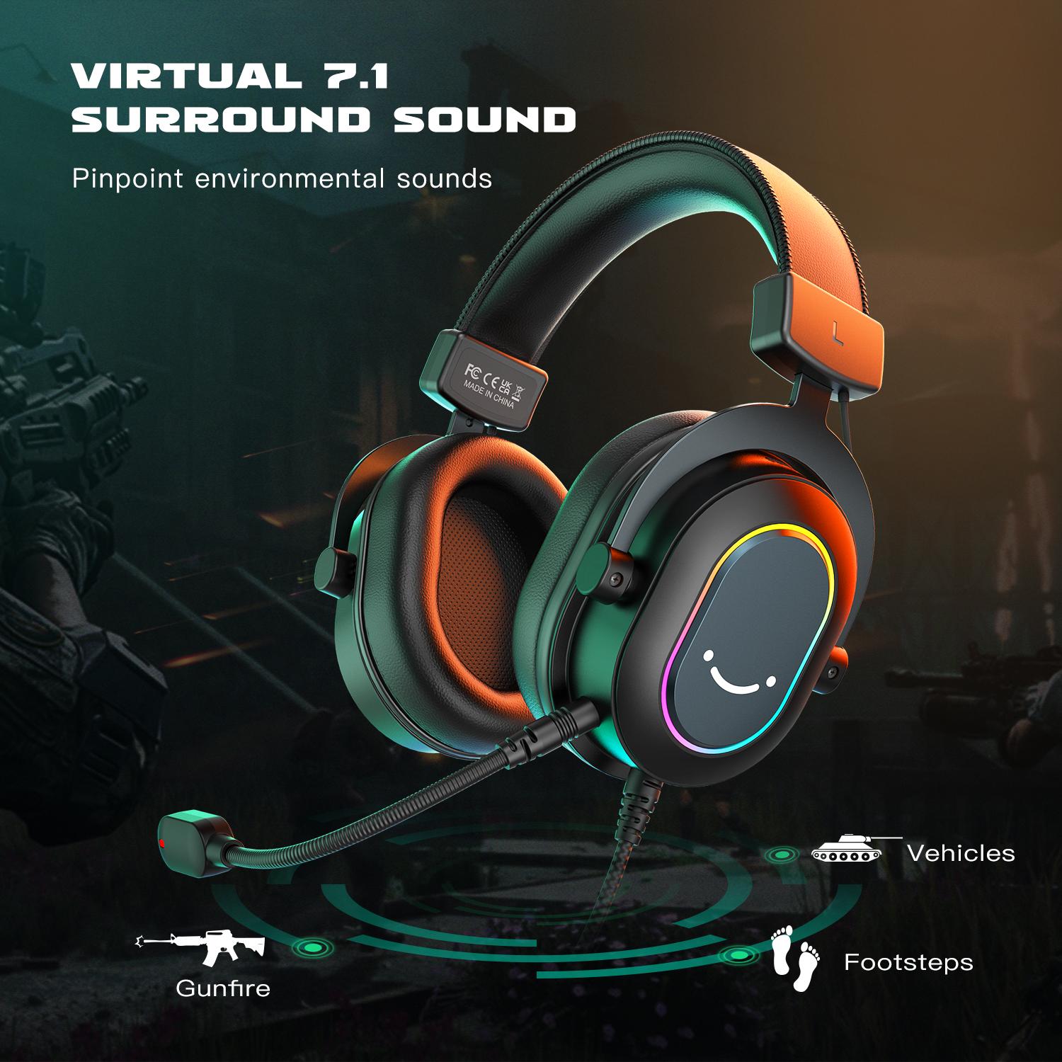 FIFINE H6 Gaming Headset for PC-Wired Headphones with Microphone, 7.1 Surround Sound Computer USB Headset for Laptop, Streaming Headphones on PS4/PS5, with there EQ Mode, RGB, Soft Ear Pads