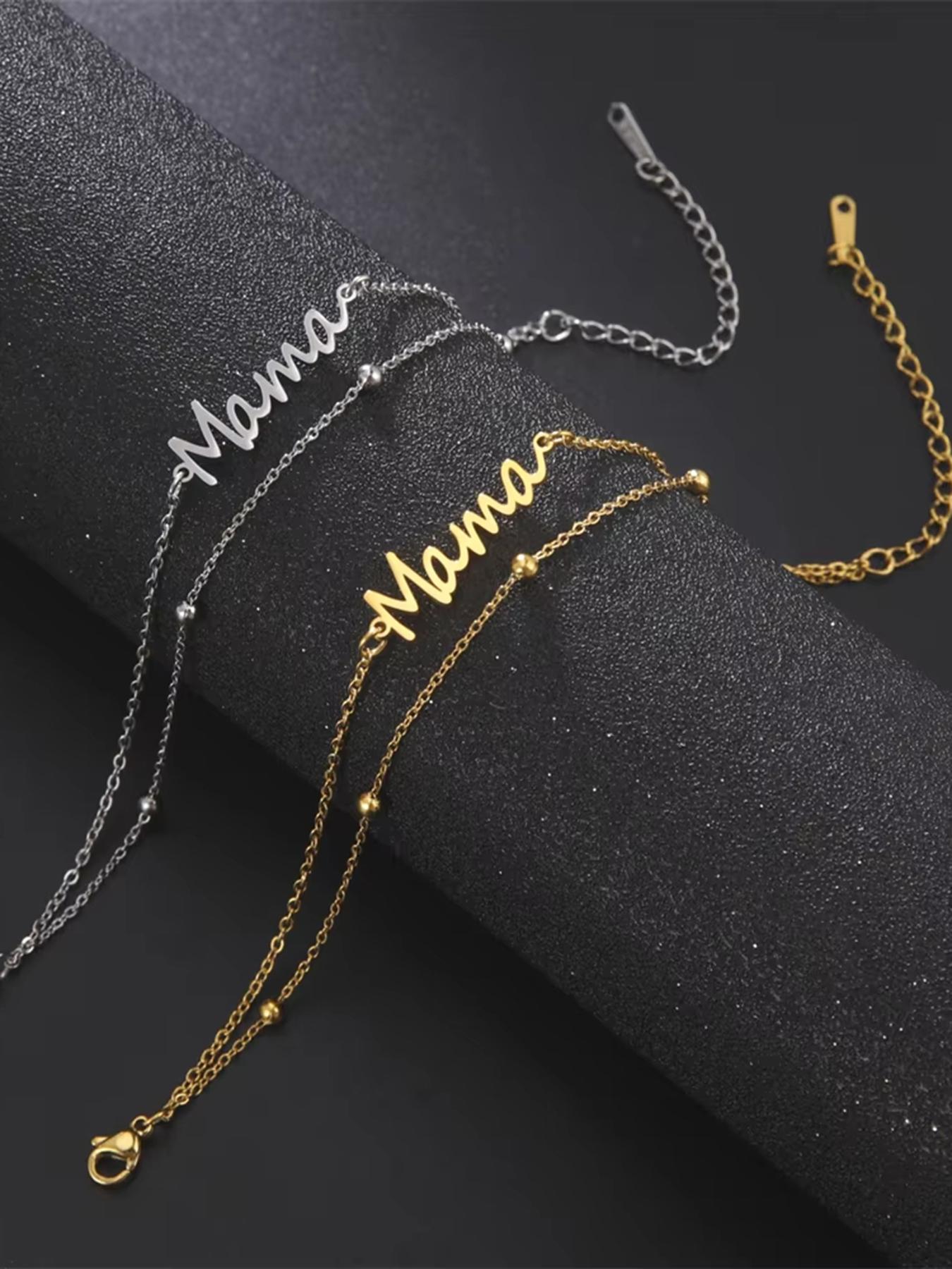 Sky Horizon Alphabet Mom Pendant Bracelet - Stainless Steel Double Layer Beaded Bracelet - A delicate mom bracelet, a gift for new moms, mothers-in-law, stepmothers, mothers, and wives on Mother's Day. Fashion accessory. Mother's Day gift, mom gift.