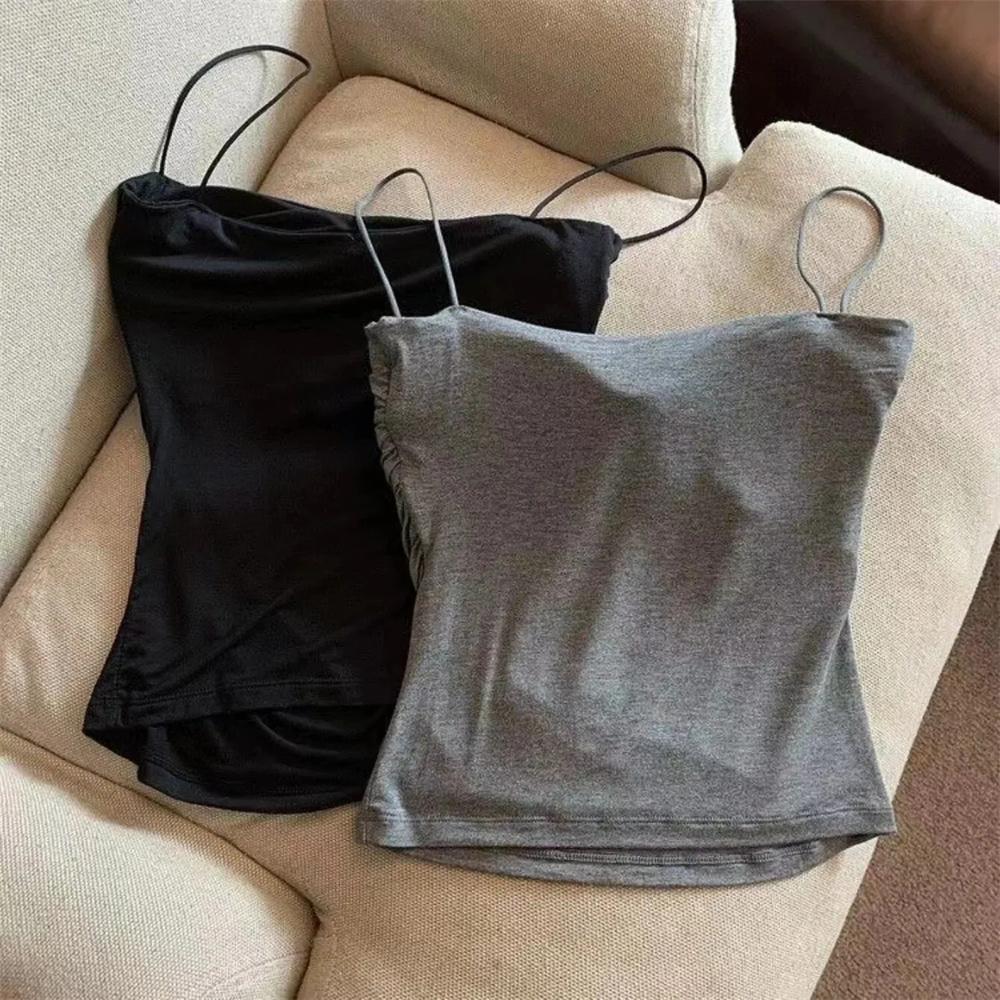 Women's Sexy Corset Crop Top - Thin Strap Ease, Bold Crop Top Look, Short Length, Pleated Detail, Solid Color, Built-In Bra, Soft Support, Sleeveless, Body-Hugging Sun Protective Sports & Outdoor Vest
