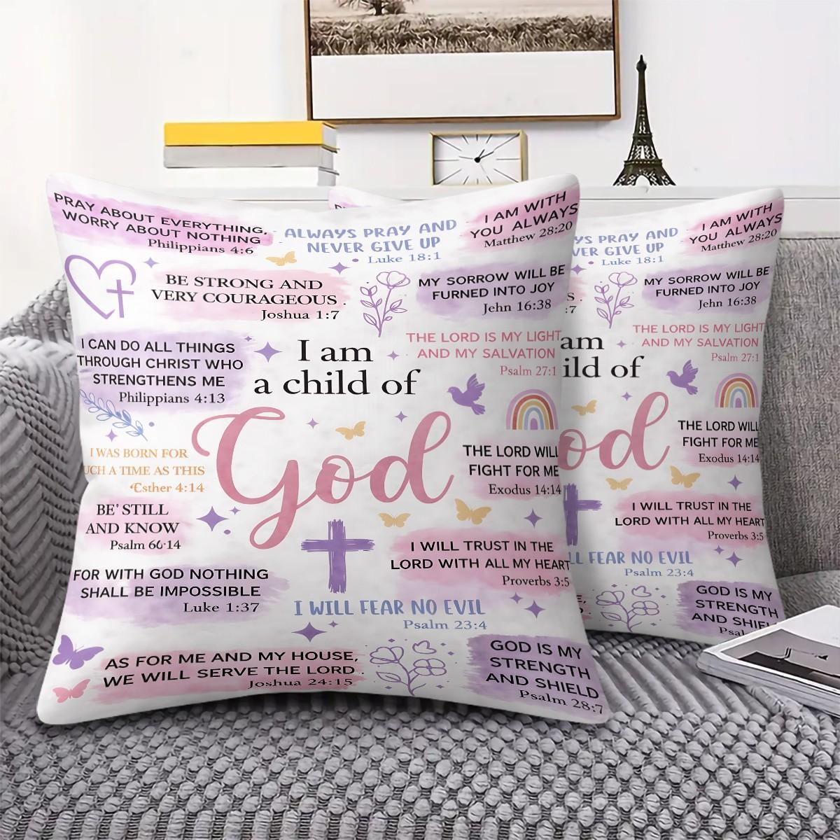 I Am A Child Of God Throw Pillow, Christian Bible Verse Cushion, Religious Accent Pillow (Includes Pillow Core), Inspirational Decor for Bedroom, Sofa & Church,Gift for Mother, Sister, Daughter