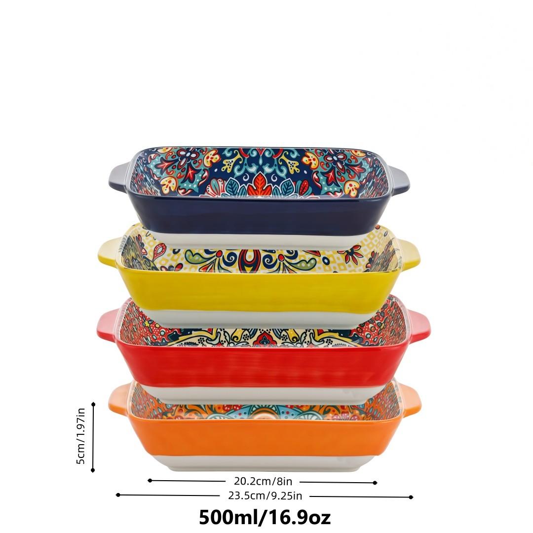4pcs Rectangular Baking Set Bakeware with Dual Handles, Serving Plates for Sushi Dessert Salad, Microwave Oven Safe, Home Kitchen Use