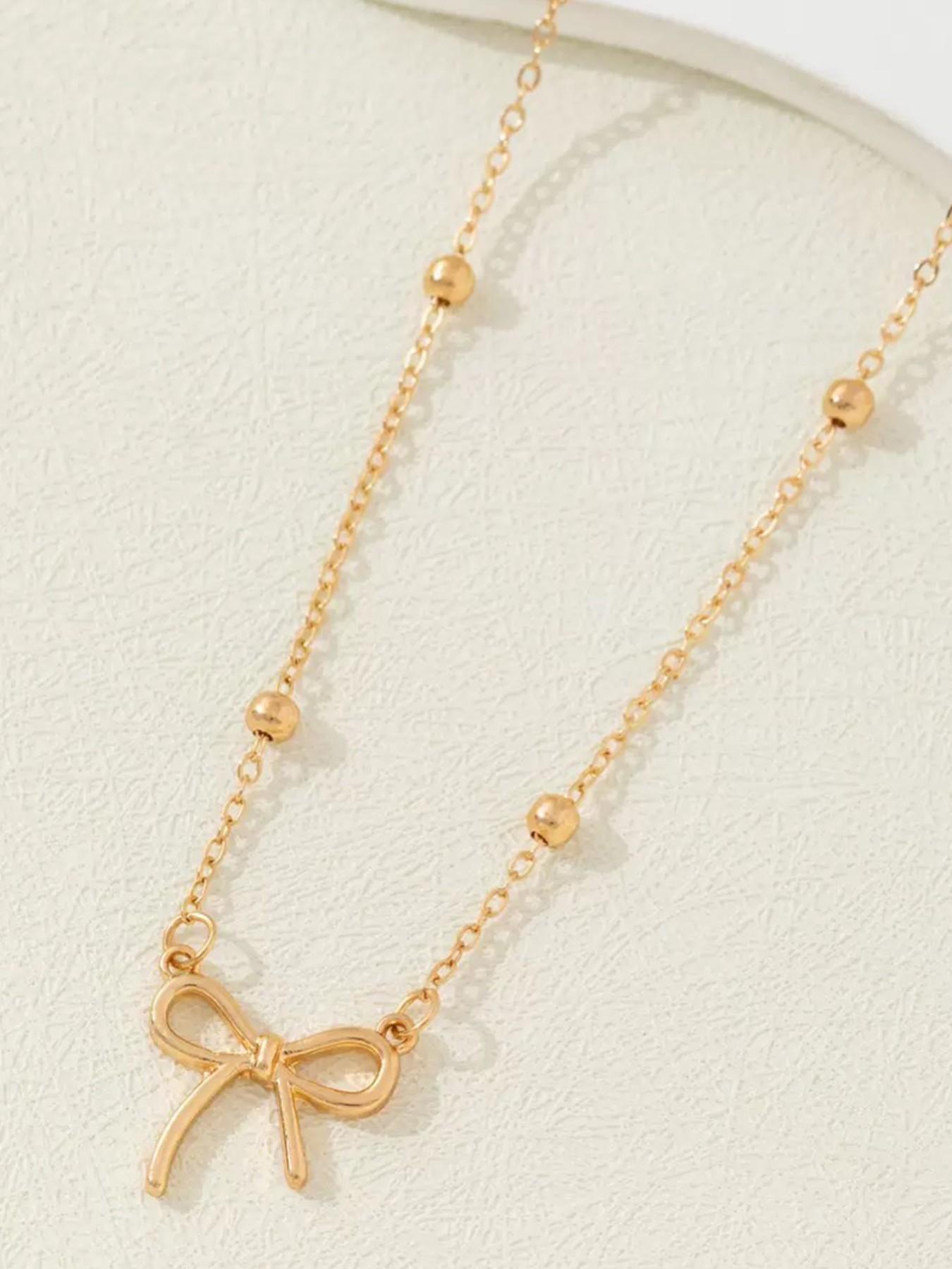 Clean Girl Aesthetic Necklace, Delicate Bow Necklace, Gold Plated Cute Choker, Small Bow Pendant Charm, Teenager Gift