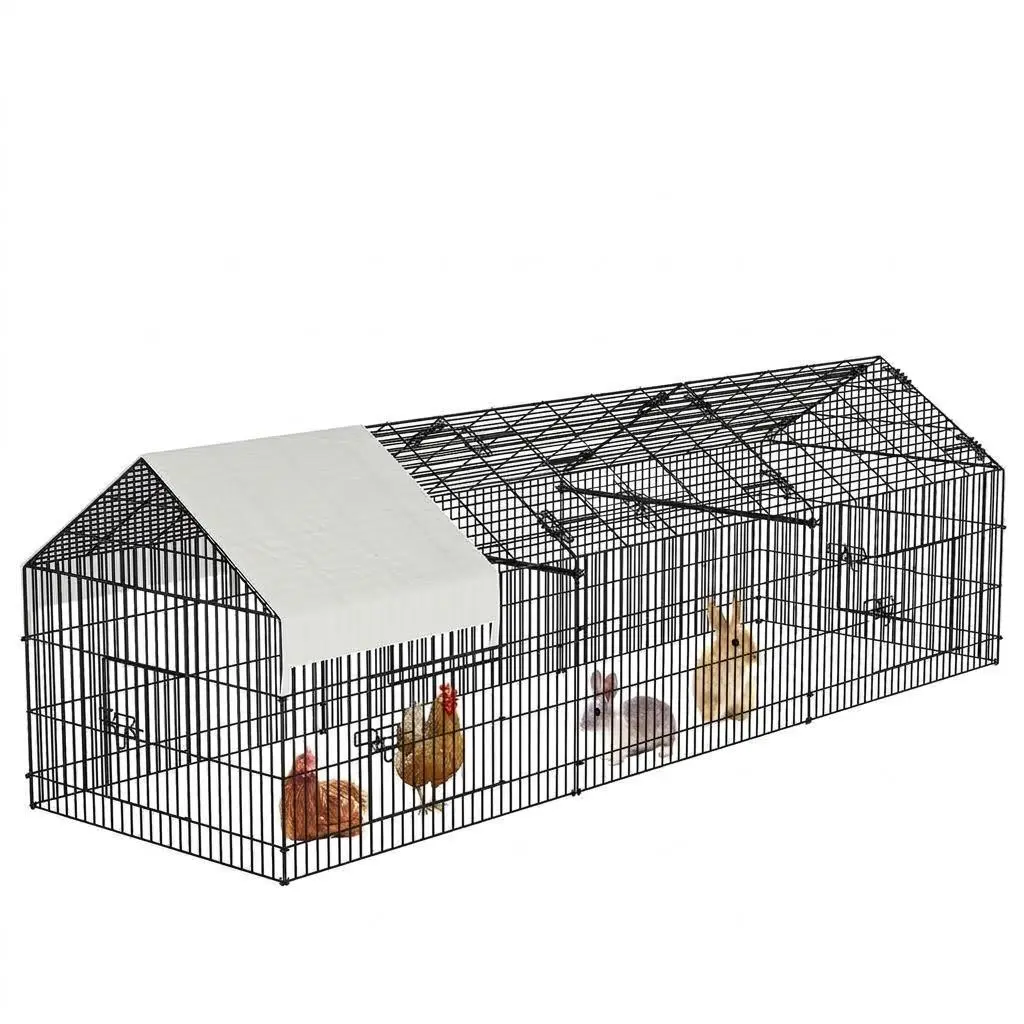 Large Portable Metal Chicken Coop with Waterproof Cover – Outdoor Backyard Poultry Fence and Pet Playpen for Rabbit, Duck, Chinchillas
