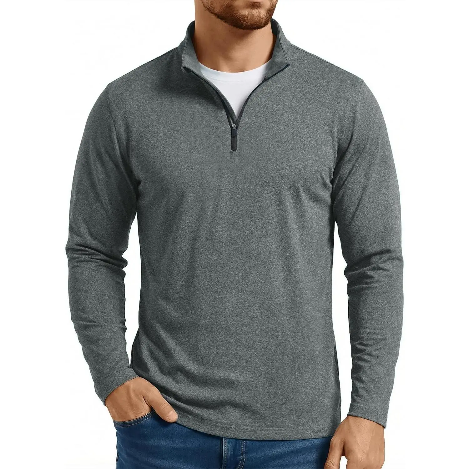 Men's Quarter Zip Pullover Premium Fleece Lined Heather Long Sleeve Golf Shirts Midweight 1/4 Half Zip Sweatshirts