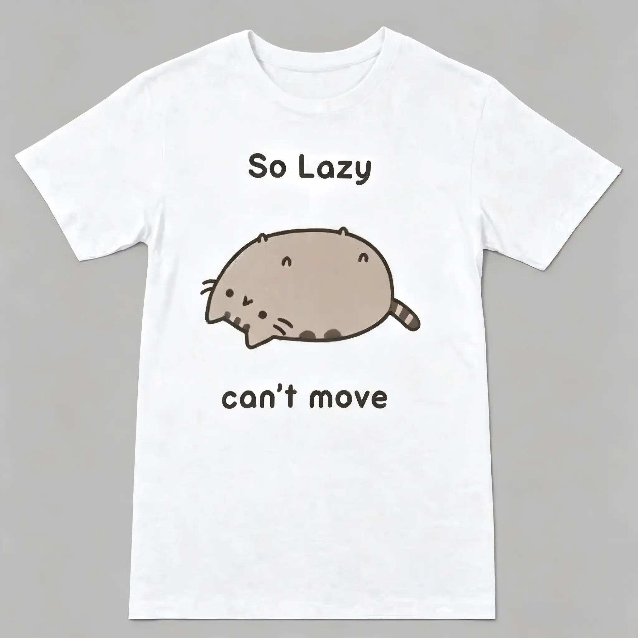 Pusheen The Cat So Lazy Can't Move Cute Adult T-Shirt, Unisex T-Shirt Cotton