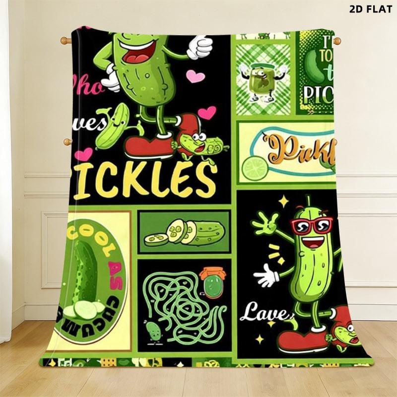 Fun Pickle - Themed Throw Blanket, Single - sided Printed, Multiple Specifications Available, Vibrant Cartoon Pickles Design, Perfect for Napping, Leisure Time, Add a Playful Touch to Your Space