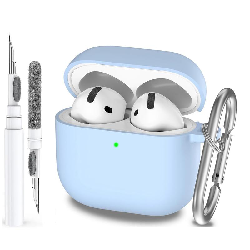 for AirPods 4th Generation Case Cover 2024, Military Grade Soft Silicone Shock-Absorbing for AirPods 4 Case with Carabiner&Cleaner kit