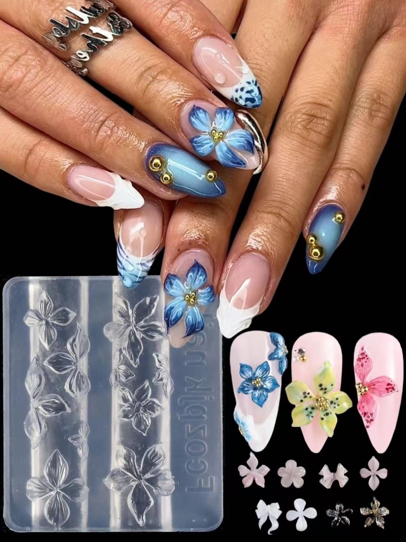Lily Flower Nail Art Mold, 3D Embossing Carving Mold for Hibiscus & Petals, DIY Design Tool for Press on & Acrylic Nails