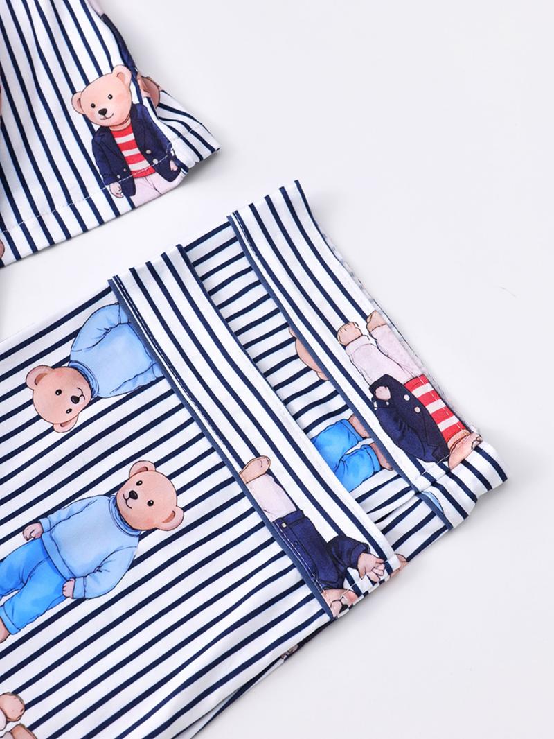 Women's Fall Winter Pajama Set, Cute Bear Print, Comfortable Lapel Top & Elastic Pants, Casual Homewear, Ladies Sleepwear Series