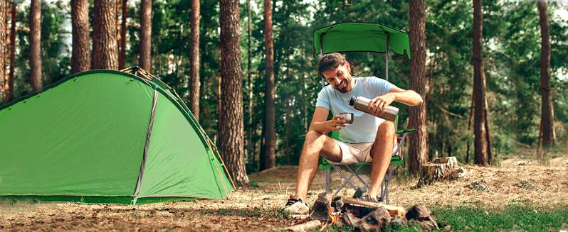 Camping Chair with Canopy, Outdoor Folding Lounge Chair with Adjustable UPF 50+ Sun Shade &Cup Holder, Portable Camping Recliner,350LB Max Support Foldable Wide Sunshade oversized Chair with Shade Canopy Camping Chair with Cup Holder Durable