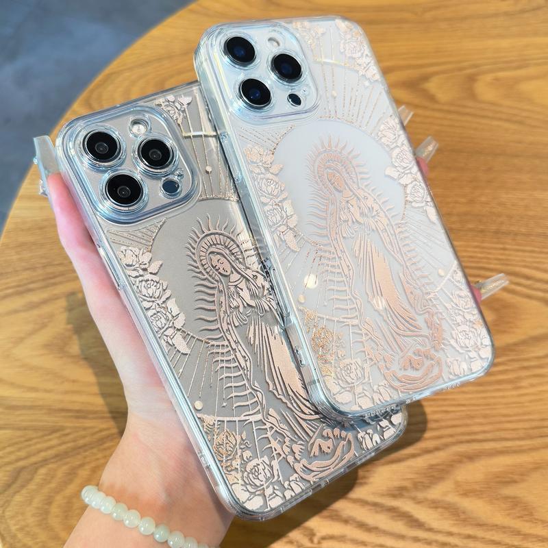 Virgin Mary Pattern Smartphone Case, All-inclusiveClear Soft TPU Shockproof Protective Cover PhoneAccessories Compatible with iPhone 16 ProMaxcase 11 12 13 14 15