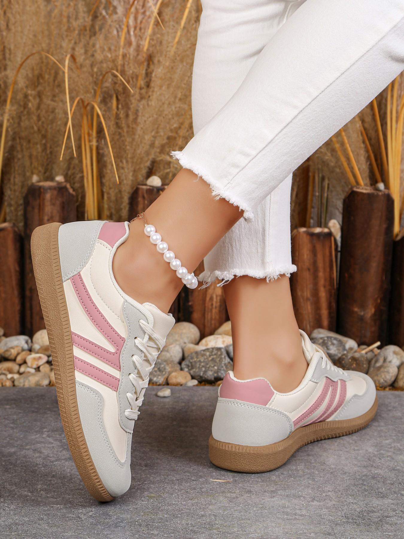 Lucky Step Women's Fashion Sports Shoes, Sporty Running Shoes, Vintage Classic Casual Lace-Up, PU Leather Patchwork, All-Season Tennis Running Walking Shoes, Running Sports Footwear