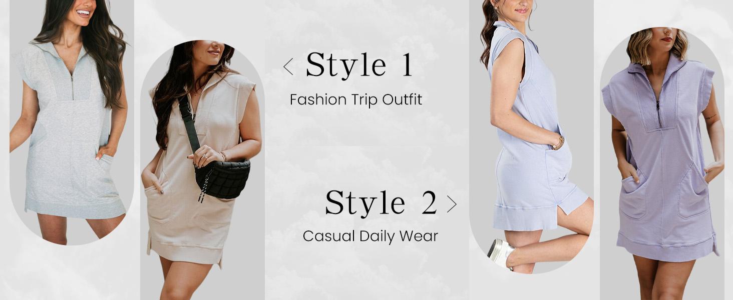 UANEO Womens Half Zip Sweatshirt Dresses Summer V Neck Sleeveless Pullover Tunic Tops Mini Dress UANEO Womens Half Zip Sweatshirt Dresses Summer V Neck Sleeveless Pullover Tunic Tops Mini Dress