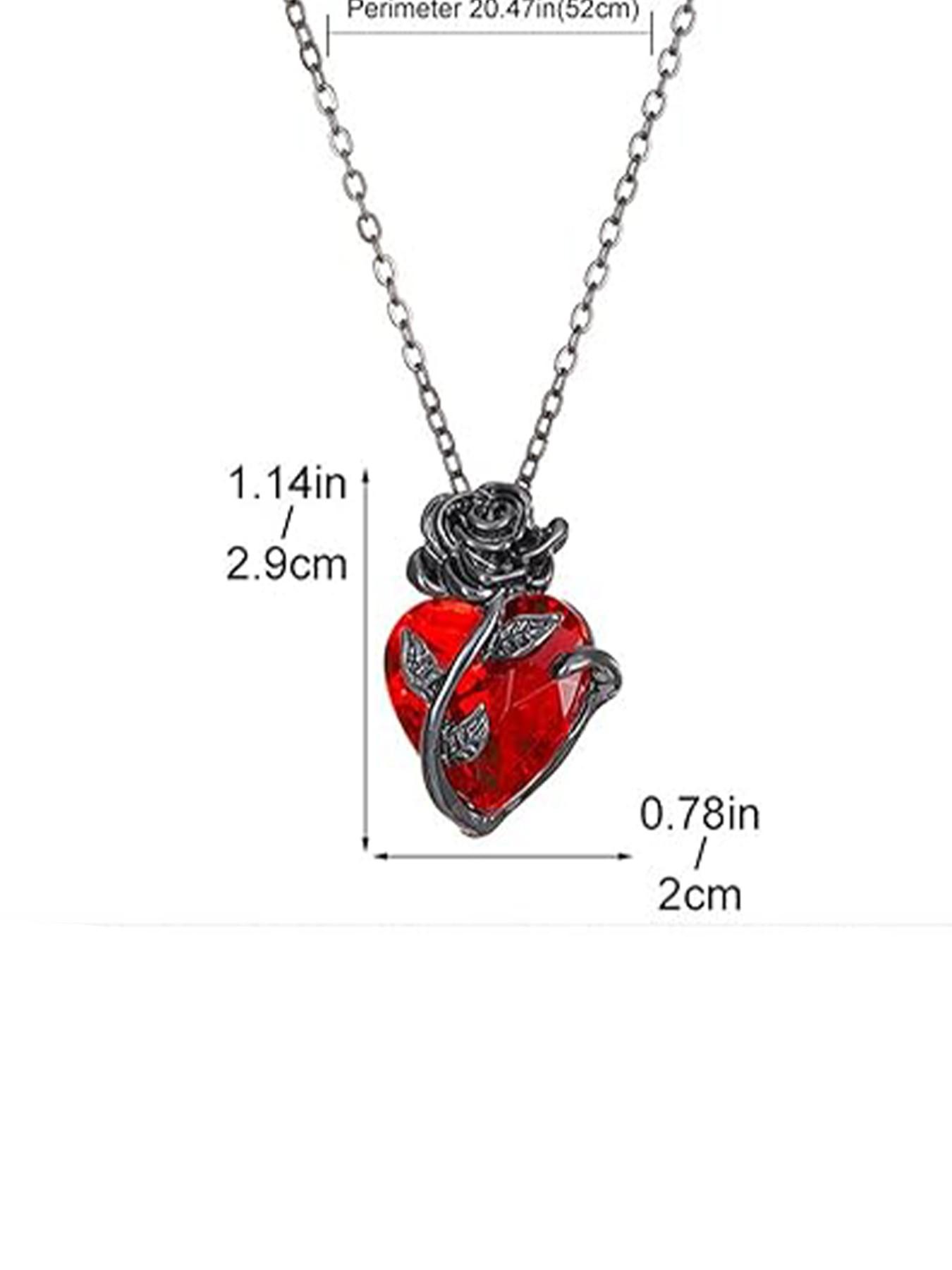 Gothic Necklace for Women, Vintage Goth Rose Crystal Necklace, Heart Pendant Necklace, Halloween Jewelry Gifts