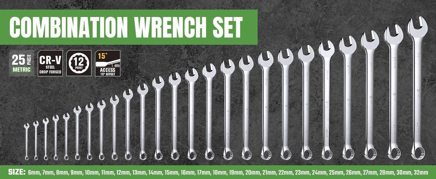#Summervibes SK Combination Wrench Set, SAE & Metric, SuperKrome Finish, Premium CR-V Construction, with Rolling Pouch