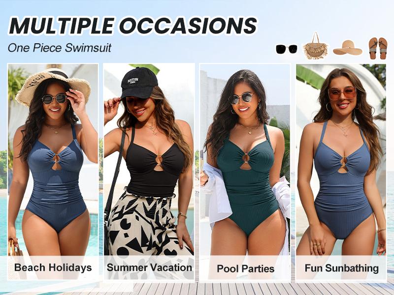 Blooming Jelly Womens Modest beach Swimsuits Tummy Control Slimming Bathing Suit 1 Piece Long Torso Swimwear