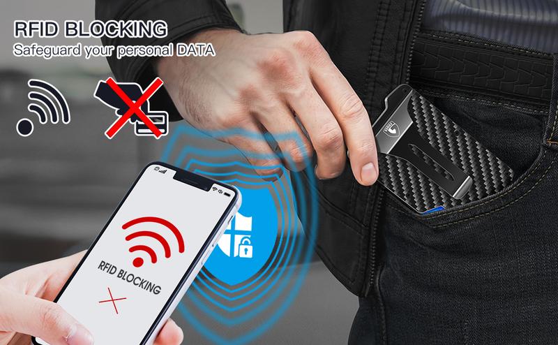 GSOIAX Minimalist Card Holder Slim Wallet for Men, Tactical RFID Blocking Mens wallets, Thin Carbon Fiber Scratch Resistant Rigid money clip, Aluminum Credit Card Wallet with Gift Box