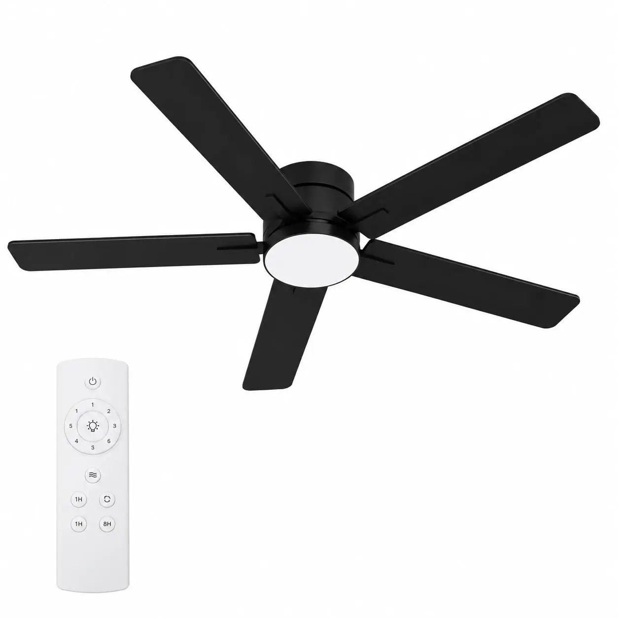 52-Inch Modern Low Profile Flush Mount With Lights Ceiling Fan - Integrated LED, Remote Control, Easy-Detach Composite Wood Blades, Home Lighting, Modern Fans, Elegant Speed & Light Adjustable for Kitchen, Bedroom
