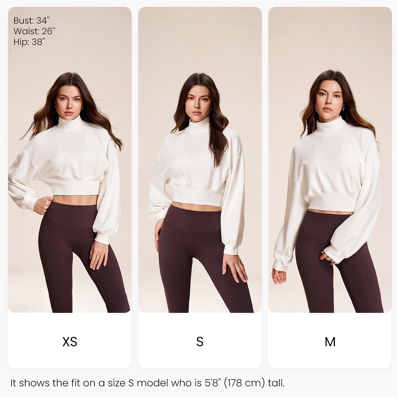 GLOWMODE Modal Soft Warm Curved Bubble Hem Waist Length Oversized Ribbed Cuffs High Neck Pullover Sweatshirt Daily