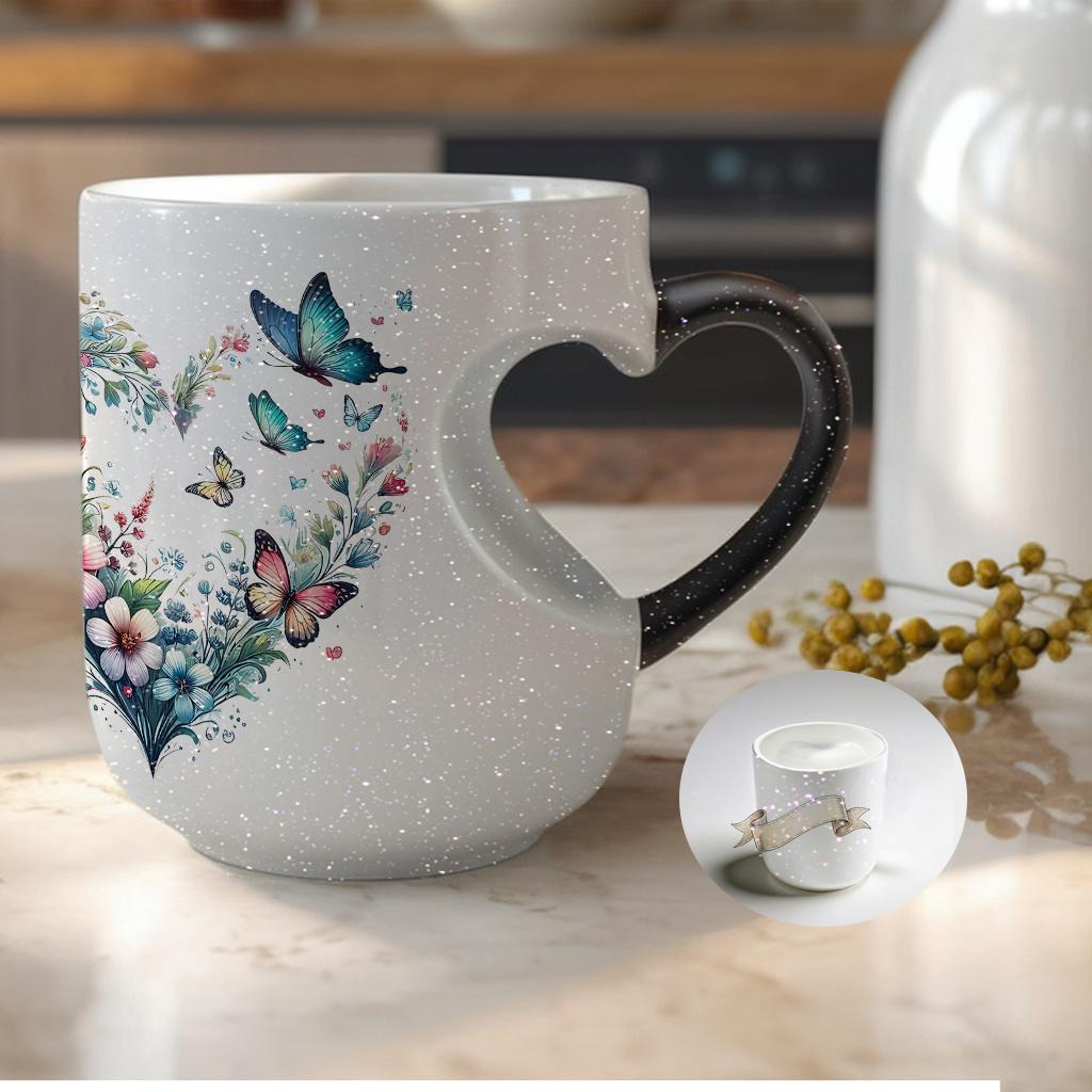 Heat Sensitive Ceramic Cup - Charming Color Changing Love Handle Cup (11 oz/330 ml) | Ideal Holiday Gift for Friends, Perfect for Christmas and Thanksgiving