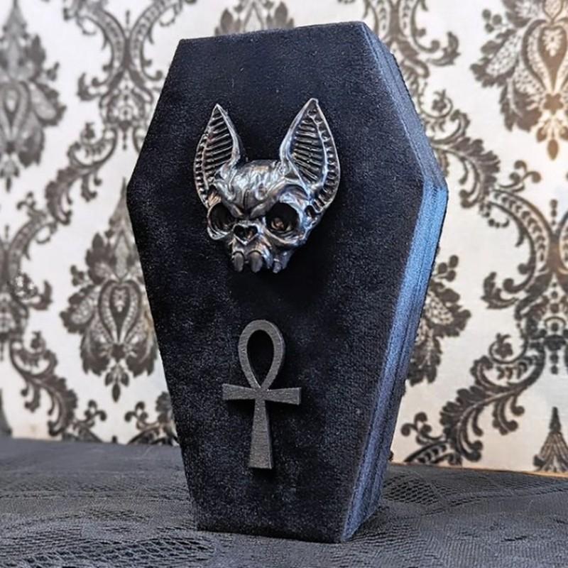 Gothic Vampire Bat Jewelry Coffin Box, Velvet-Lined Rectangular Storage Case, Earring Holders, Vintage Gothic Decor, Travel-Friendly Organizer