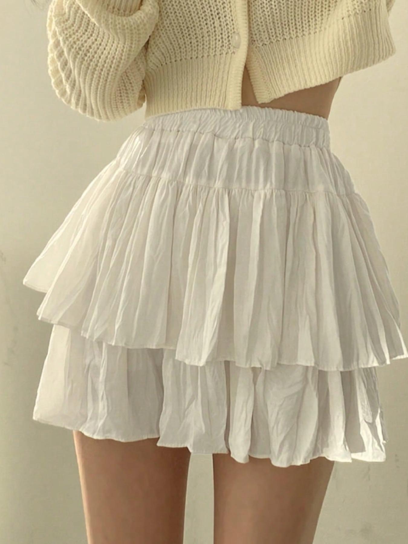 French ballet-style white puffy tiered skirt for women - summer short ruffled mini skirt, high-waisted, slimming A-line half skirt