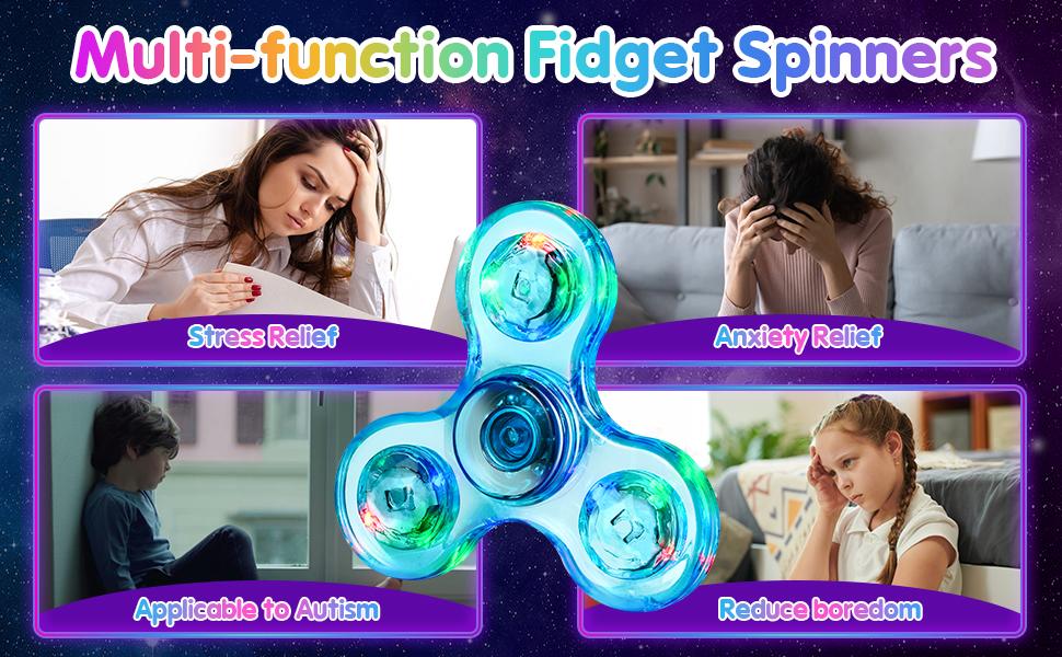 Fidget Spinner for Kids 2 Pack, Light up Sensory Fidget Toys for Boys Girls Teens, Glow Fidget Spinners Classroom Prizes for Kids 4-8-12, Autism ADHD Toys for Age 5-7 Stress Anxiety Relief Fidgets