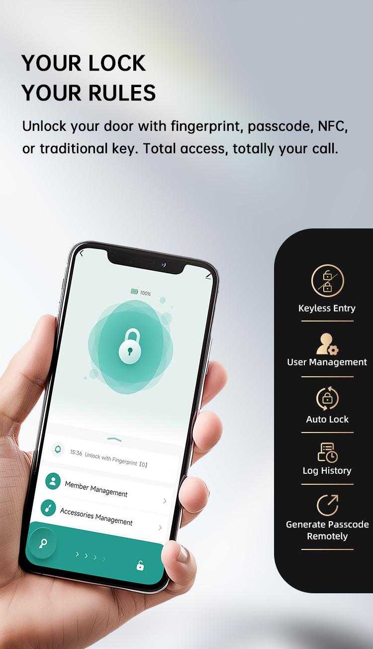Smart Fingerprint Door Lock,Keyless Entry Handle,Biometric tech & App Control knob for Room,Garage,Office,Apartment,Local Data Storage