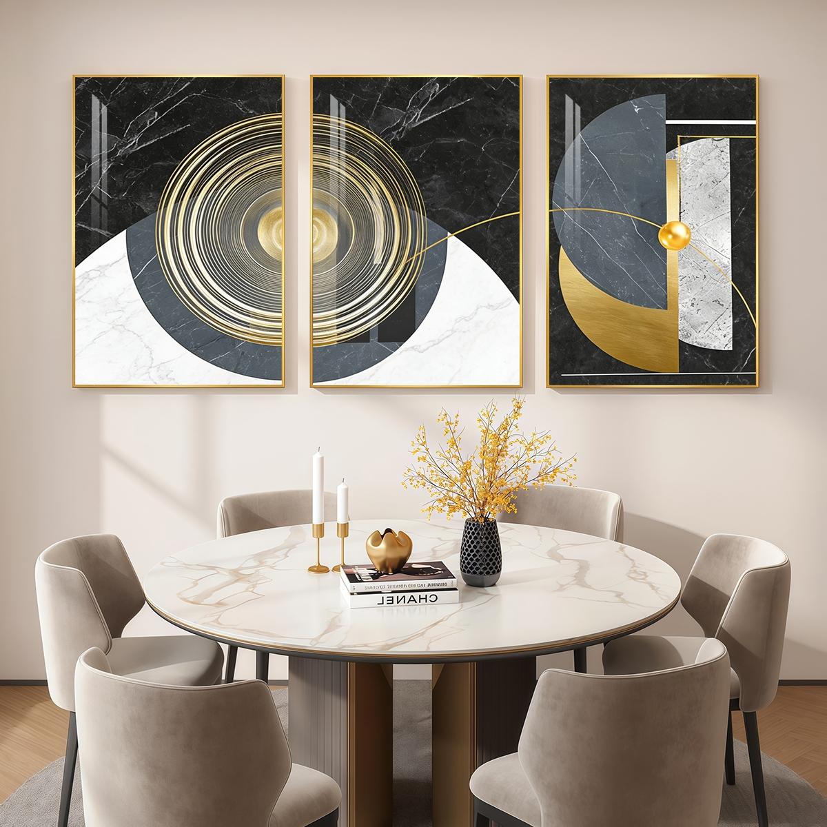 3 Counts Aluminum Alloy Framed Painting, Geometric Abstract Gold And Marble Art, Home Decoration For Living Room, Bedroom, Office, Restaurant, Hallway Wall Decor, Odorless Print Artwork, Luxury Perfect Gift For Friends And Family