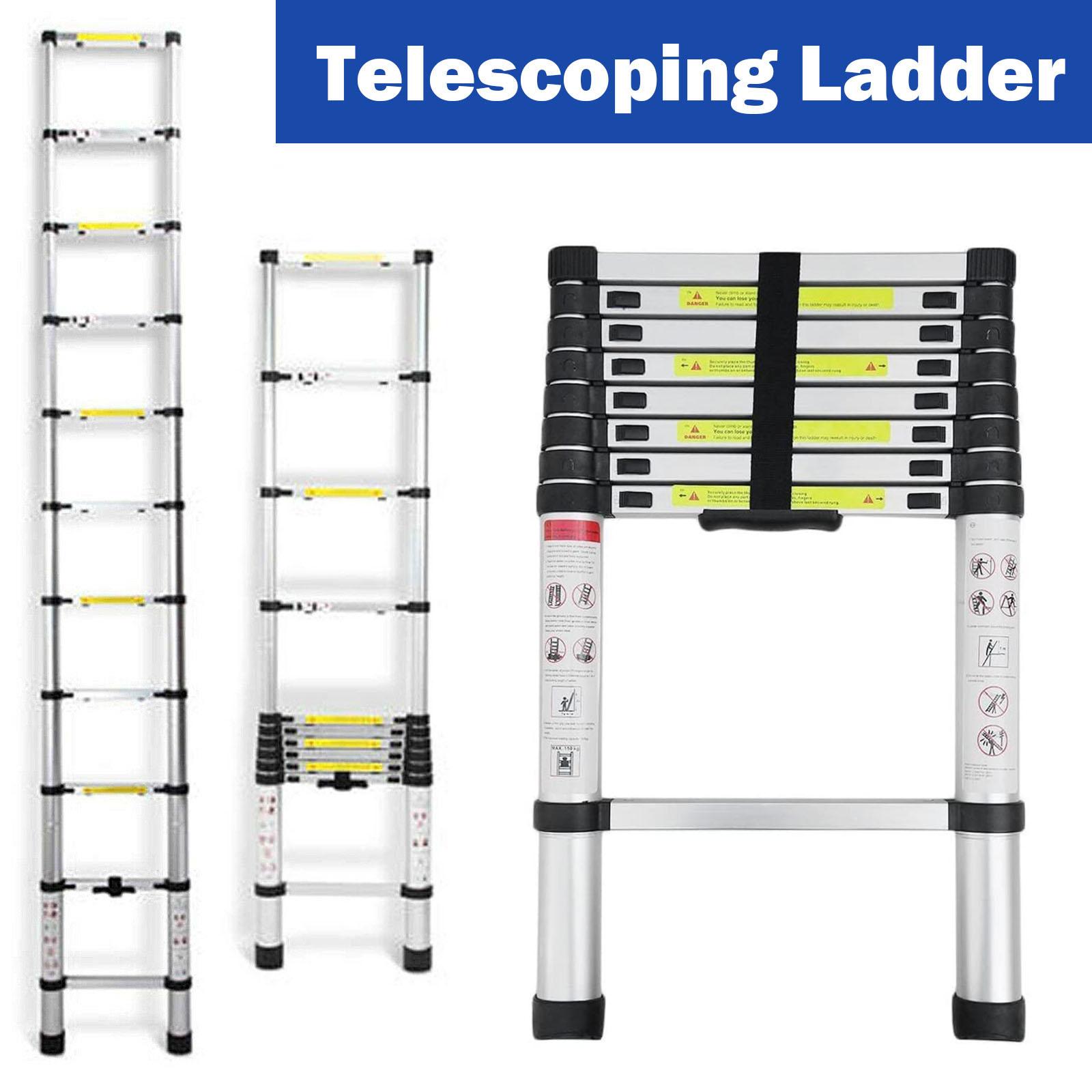 8.5FT 2.6M Telescoping Ladder Aluminum Multi-purpose Extension Ladder EN131 Standard, 330lbs Load, Portable Folding Ladder, 8 Steps, Easy to Collapse Space Saving, with Anti-Slip Feet 8.5FT 2.6M Telescoping Ladder Aluminum Multi-purpose Extension Ladder EN131 Standard, 330lbs Load, Portable Folding Ladder, 8 Steps, Easy to Collapse Space Saving, with Anti-Slip Feet