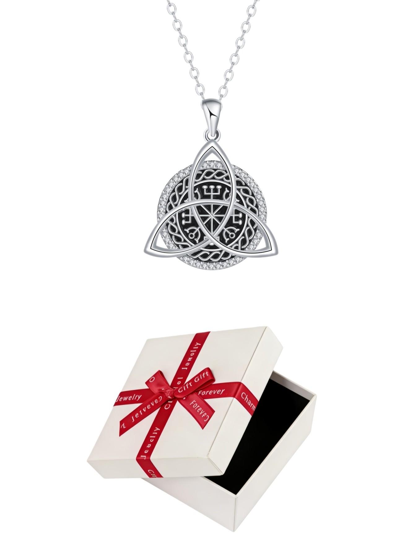 Triangle Pact · Dark Pattern Diamond Original niche Celtic knot vintage gem & diamond necklace with purple preserved rose gift box. Perfect for birthdays, Mother's Day, Valentine's Day and all festive gifting.