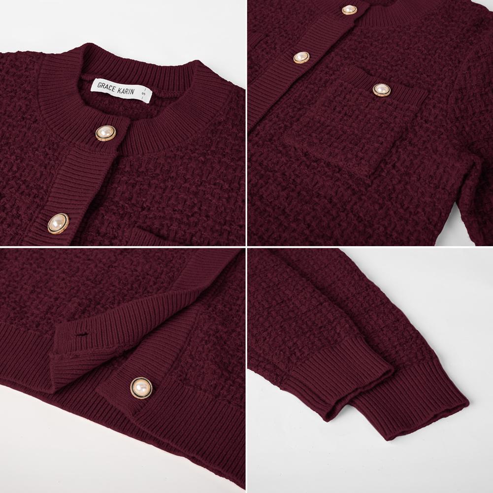 GRACE KARIN Womens Open Front Button Down Long Sleeve Texture Knit Cardigan Sweaters with Pockets