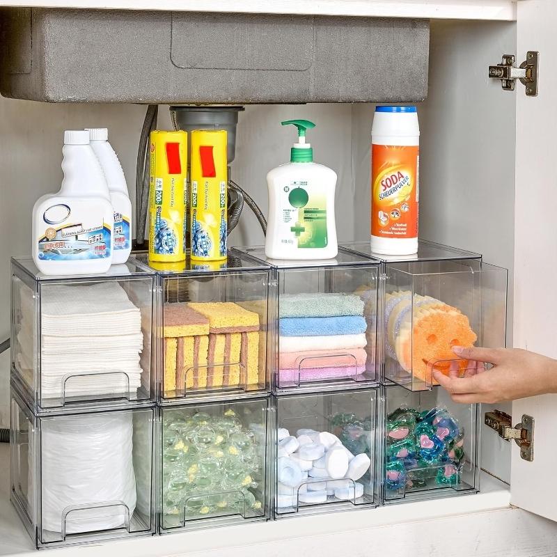 Clear Acrylic Storage Box, 2/4 Counts Stackable Storage Drawer, Home Organizer for Bathroom, Kitchen, Living Room, Office, Multipurpose Storage, Multilayer Storage